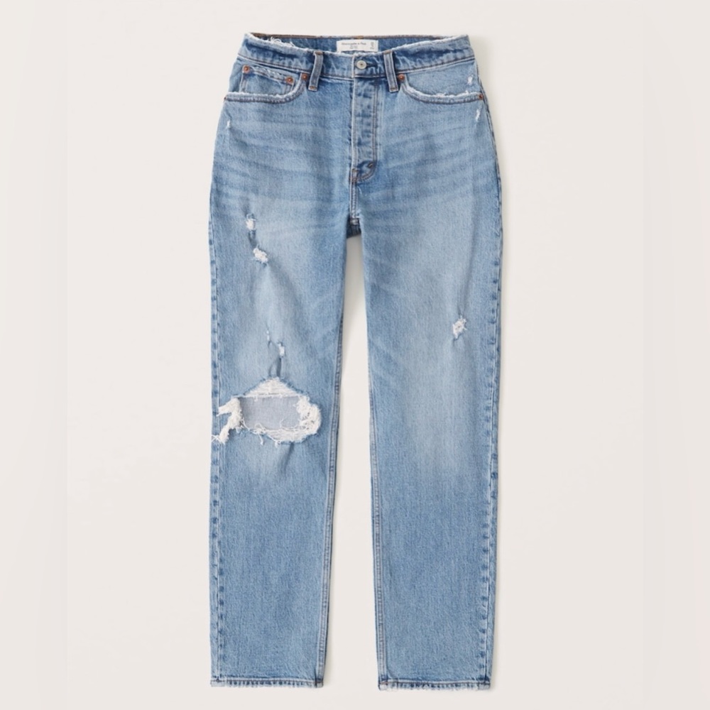 Abercrombie & Fitch Light Blue Distressed Straight‑Leg Jeans